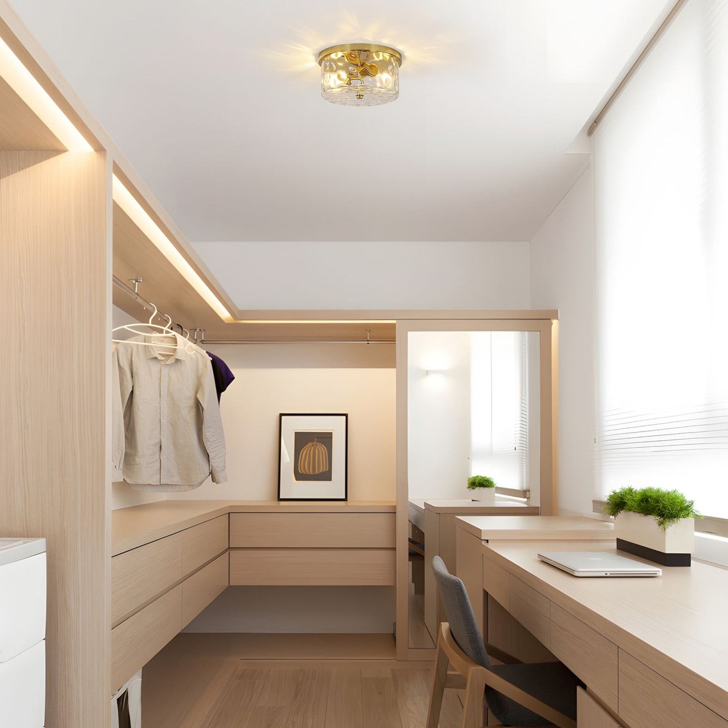 2-Light Flush Mount Ceiling Light with Clear Hammered Glass