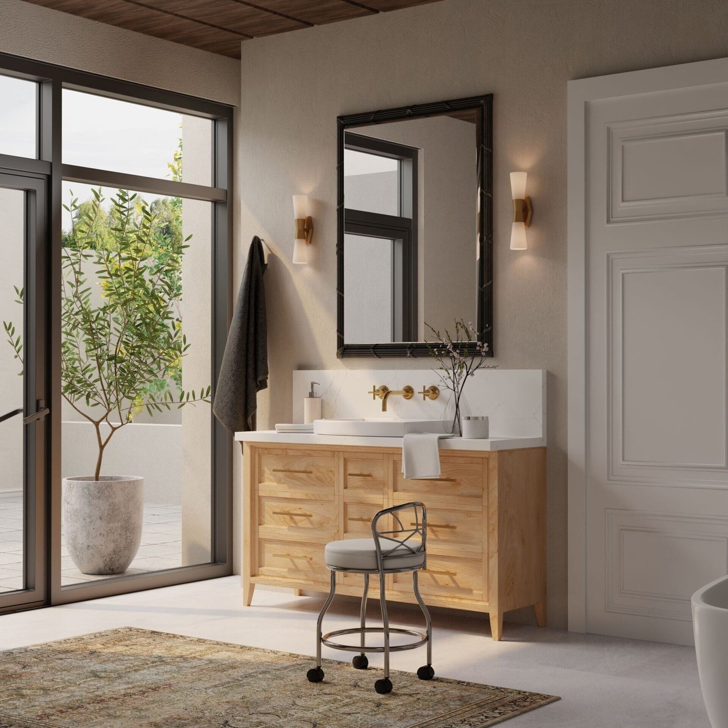 Tabouret de coiffeuse Carolina Living Diana à dossier en X avec roulettes