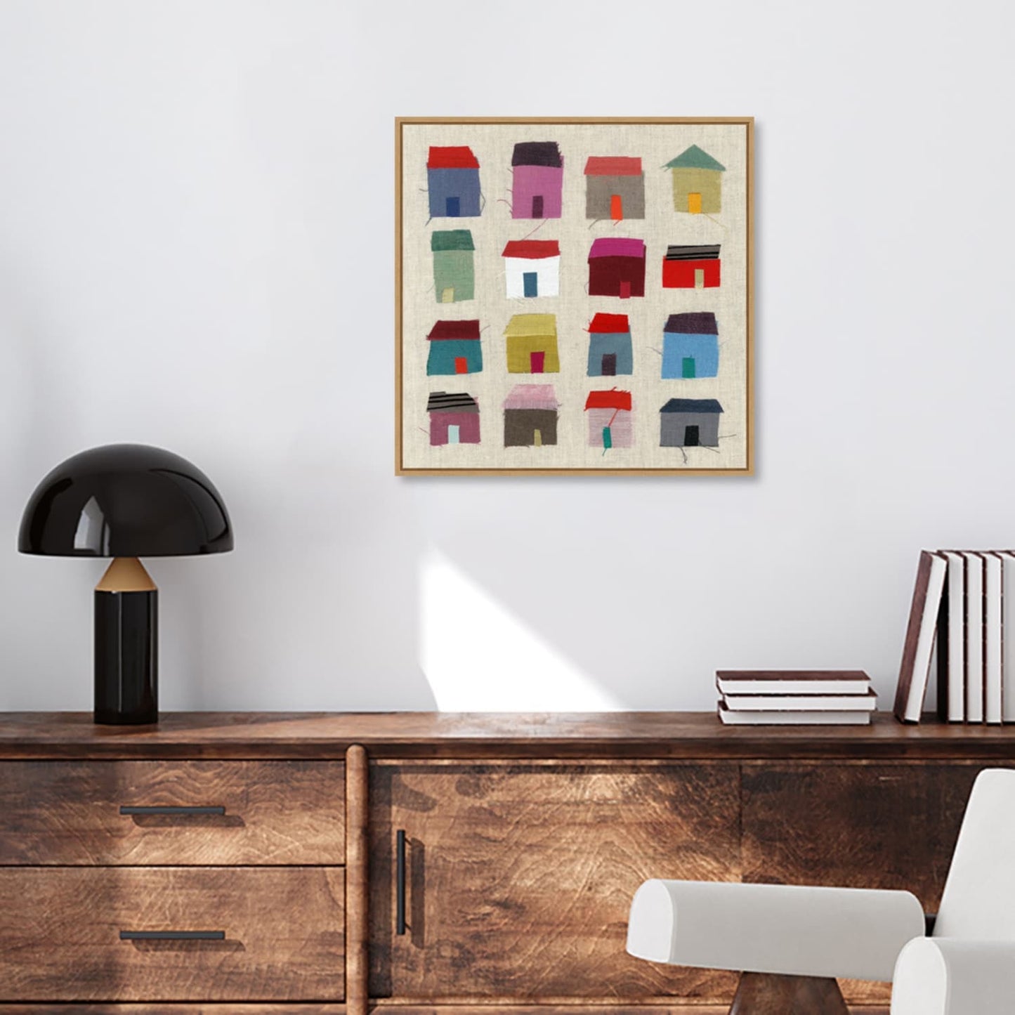 Houses by Jenny Frean Framed Canvas Wall Art Print - Sylvie Maple