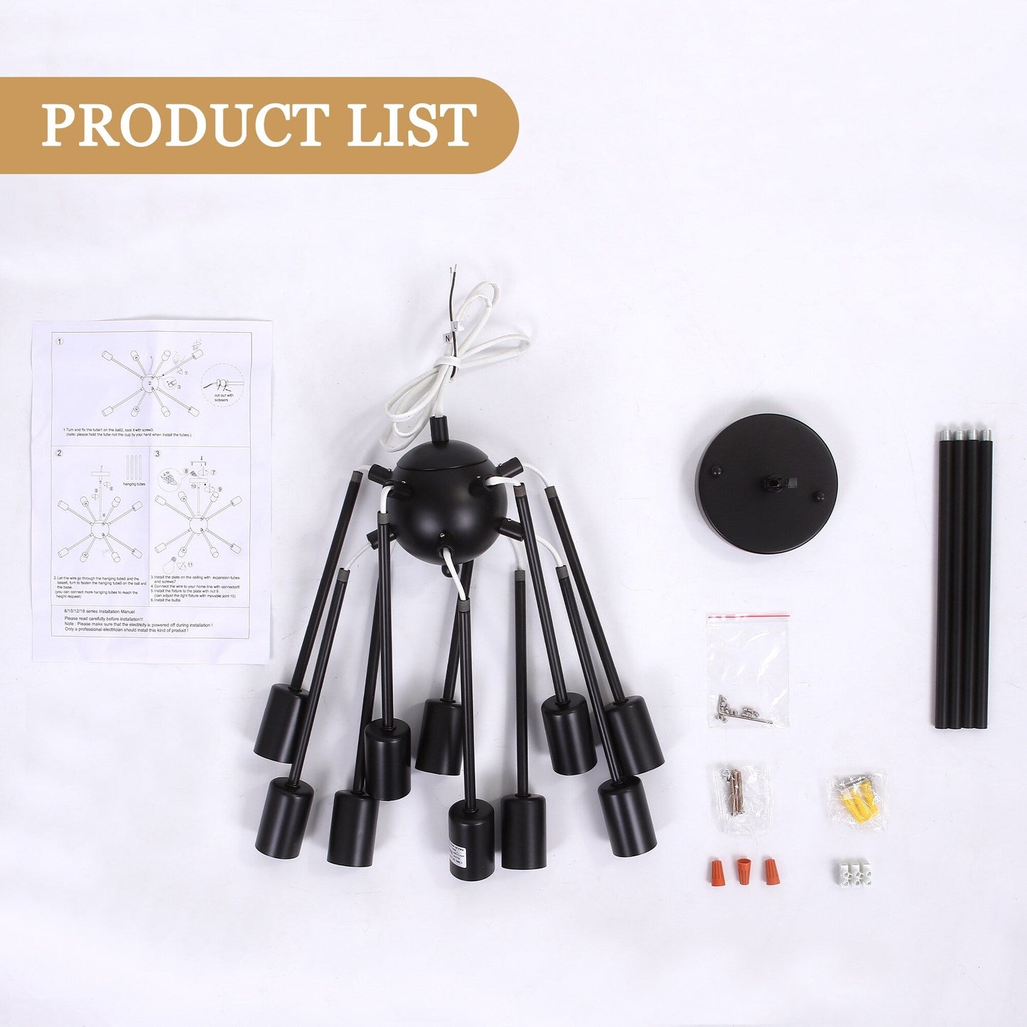 Modern Sputnik Chandelier 10-Light Adjustable Ceiling Light Fixture for Kitchen Dining Room Living Room Bedroom - N/A