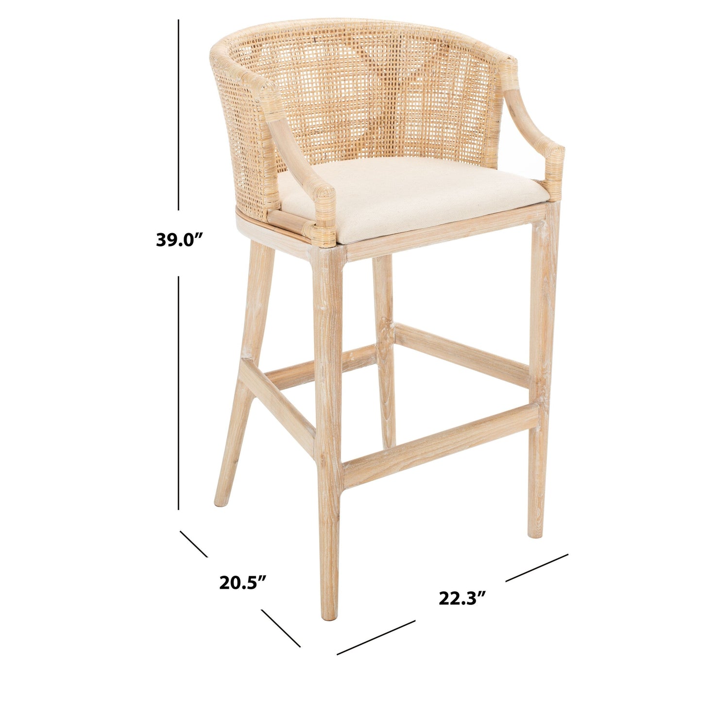 Tabouret de bar en rotin SAFAVIEH Virona de 76 cm (22,3 po l x 20,5 po l x 39 po H)