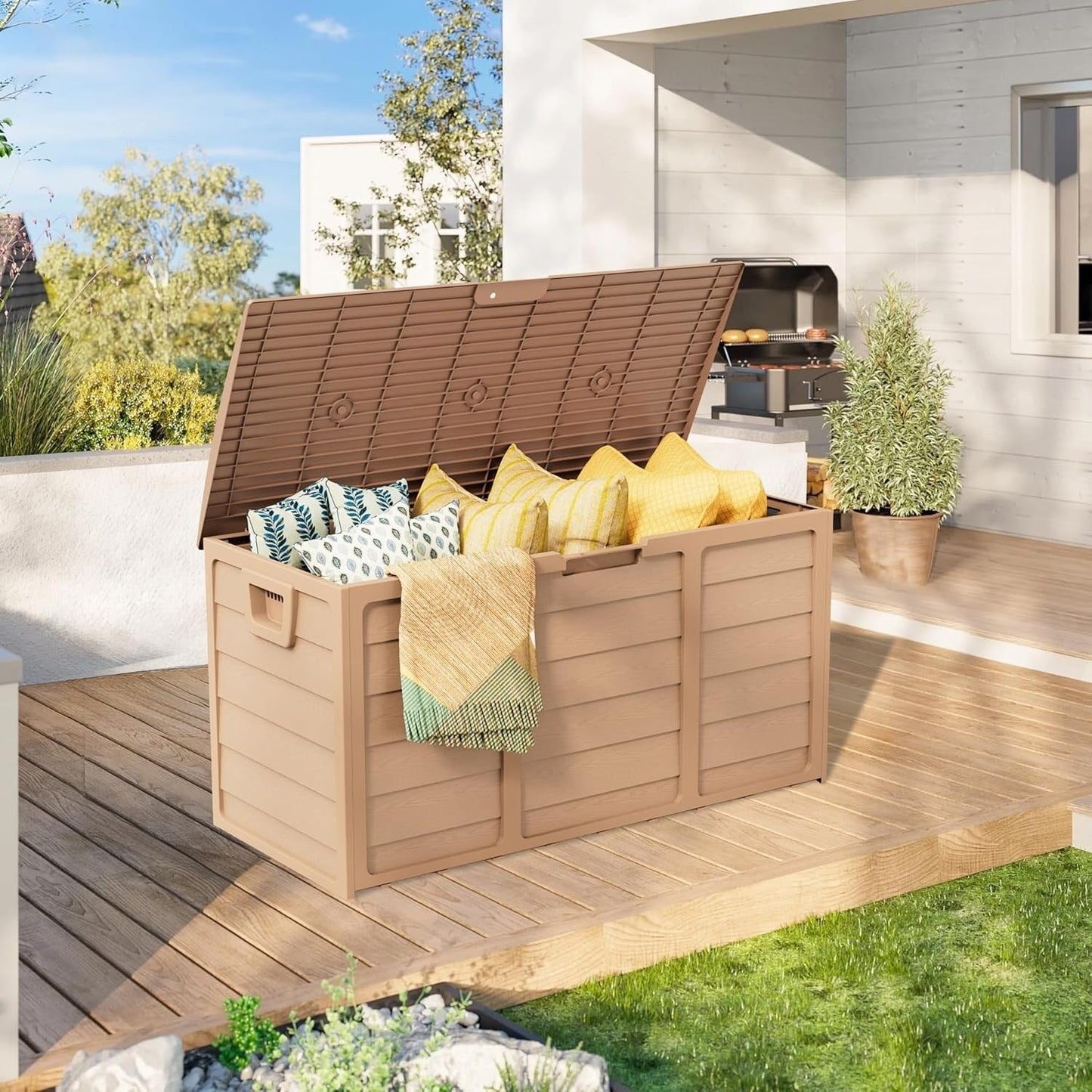 Coffre de rangement extérieur en résine résistante aux intempéries SUNCROWN de 75 à 120 gallons pour meubles et fournitures