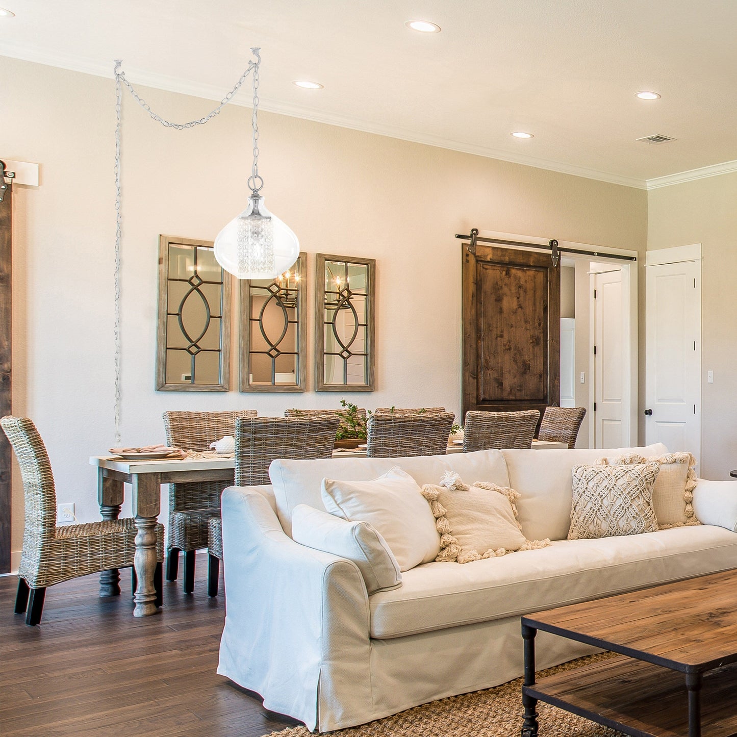 Silver Orchid Wallock Glass and Faceted Crystal Glass Jewels Plug-in and Hardwire Hanging Pendant