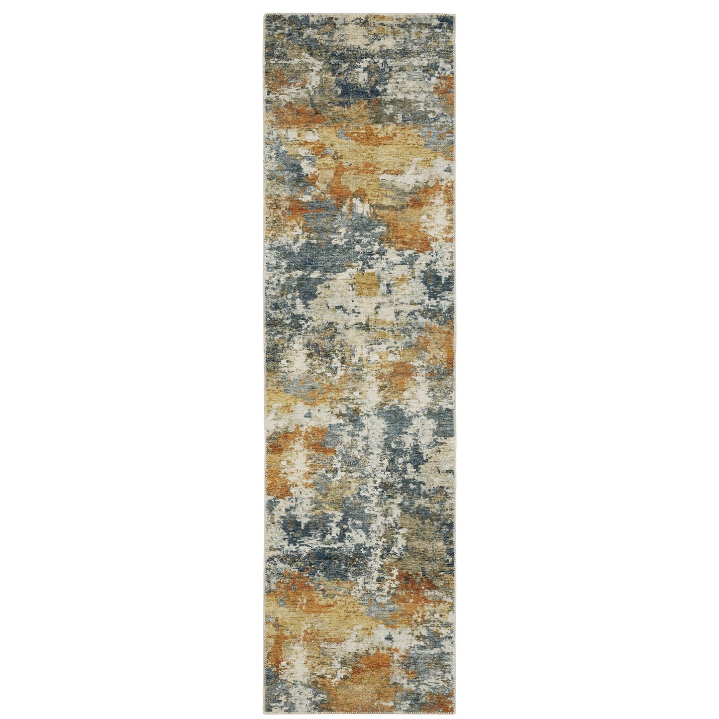 Vista Home Marissa Washable Contemporary Abstract Orange/ Blue Indoor Area Rug