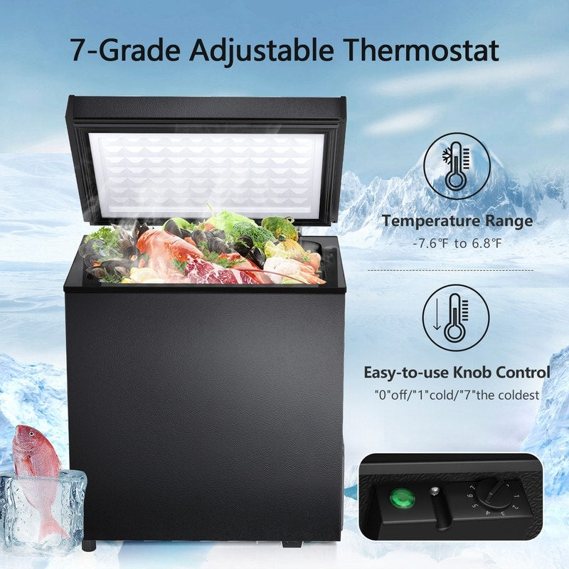 Congélateur coffre de 1,8 pi³ avec panier amovible, vidange par le bas, thermostat à 7 niveaux, conception autonome pour maison et appartement
