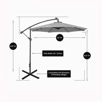 Parasol de terrasse éclairé à énergie solaire de 3 m avec pied
