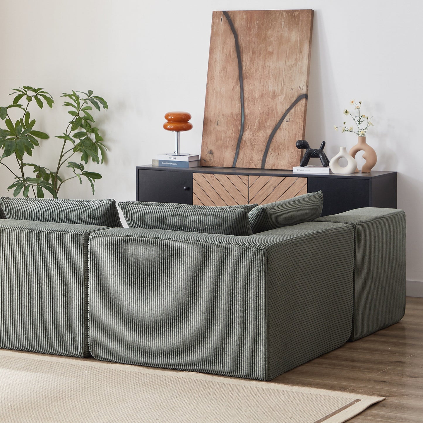 104-Inch Corduroy Modular L Shaped Sectional Sofa,Floor Couch Set,Foam-Filled Compressed Sofa,4 PC Free Combination