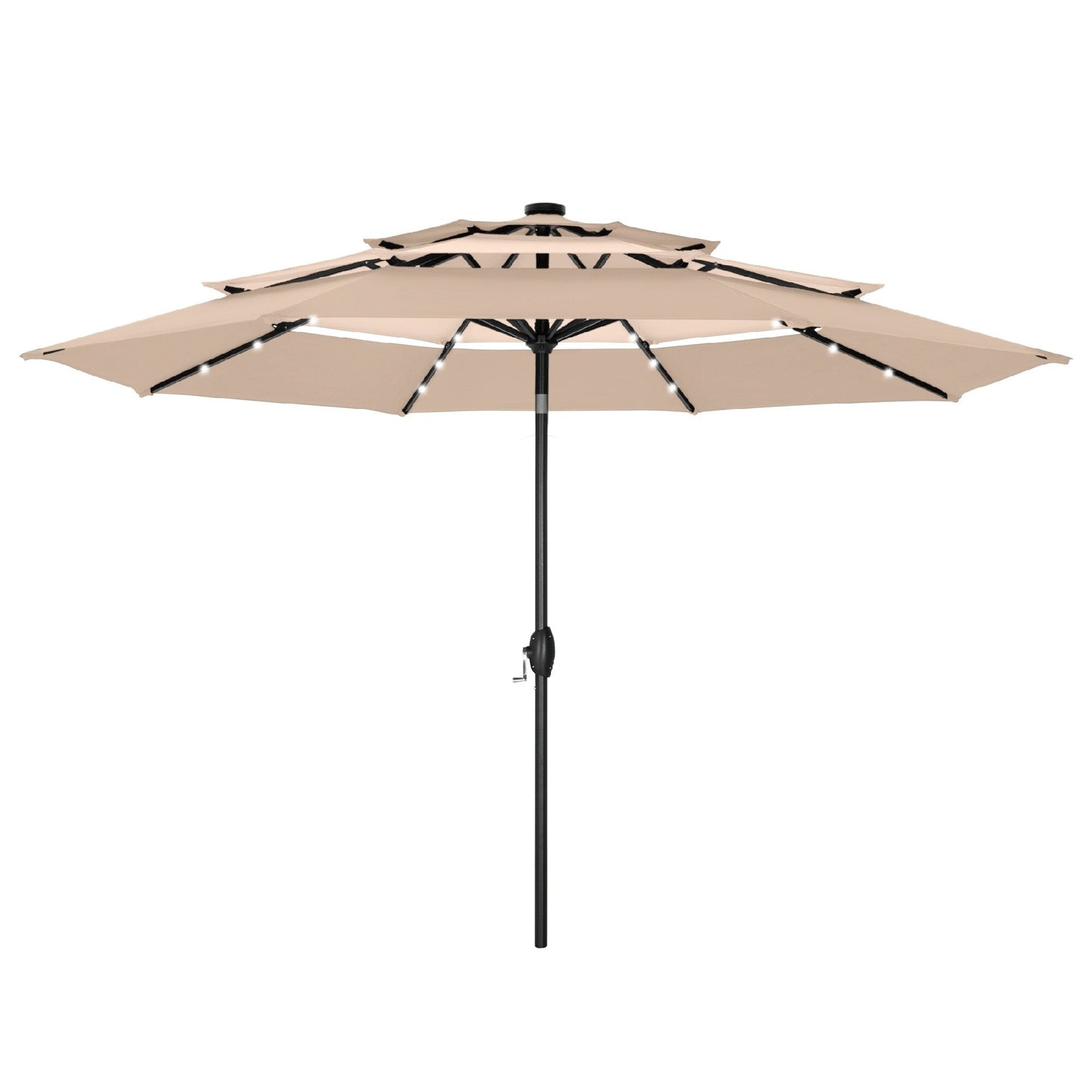 Parasol de terrasse inclinable à 3 niveaux de 10 pieds de MAISON ARTS, parasol d'extérieur à double ventilation avec lumières LED