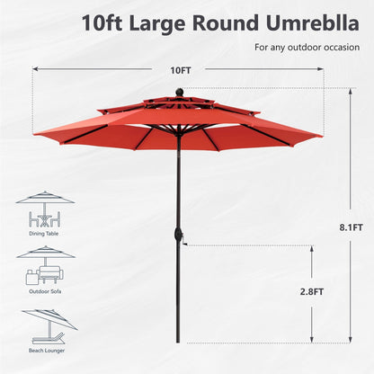 Parasol de terrasse inclinable à 3 niveaux de 10 pieds de MAISON ARTS, parasol d'extérieur à double ventilation avec lumières LED