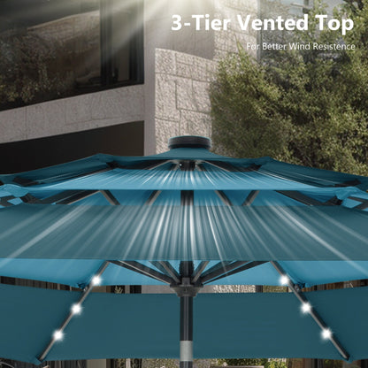 Parasol de terrasse inclinable à 3 niveaux de 10 pieds de MAISON ARTS, parasol d'extérieur à double ventilation avec lumières LED