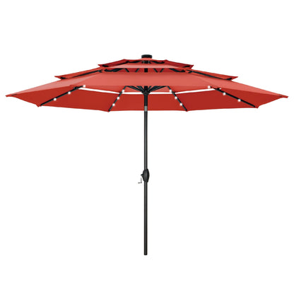 Parasol de terrasse inclinable à 3 niveaux de 10 pieds de MAISON ARTS, parasol d'extérieur à double ventilation avec lumières LED
