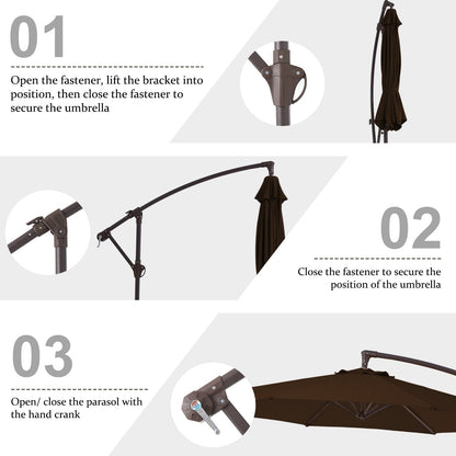 10ft Steel Crank Lift Hanging Offset Cantilever Umbrella