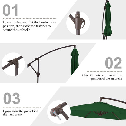 10ft Steel Crank Lift Hanging Offset Cantilever Umbrella