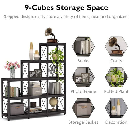 Bibliothèque échelle à 12 étagères, bibliothèque d'angle industrielle