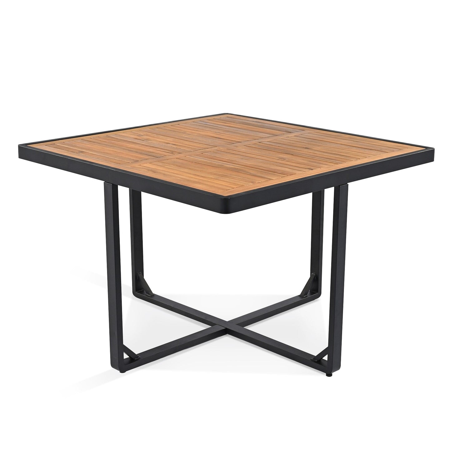 18-Pieces Acacia Wood Patio Dining Set, 8 Cushioned Chairs & 8 Ottomans & 2 Square Table