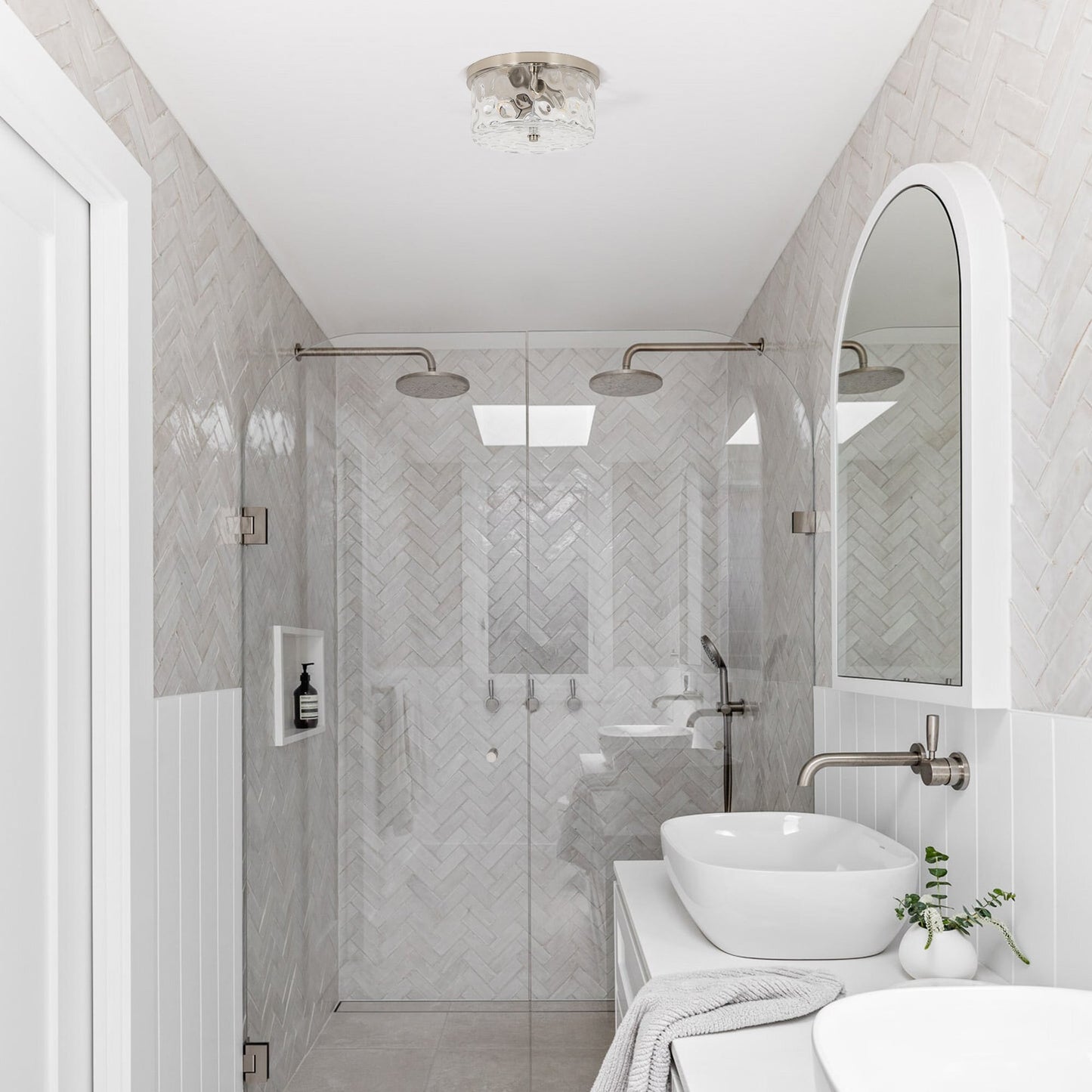 2-Light Flush Mount Ceiling Light with Clear Hammered Glass