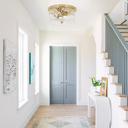 2-Light Flush Mount Ceiling Light with Clear Hammered Glass