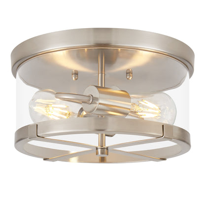 2-Light Flush Mount Clear Glass Ceiling Light with Metal Frame