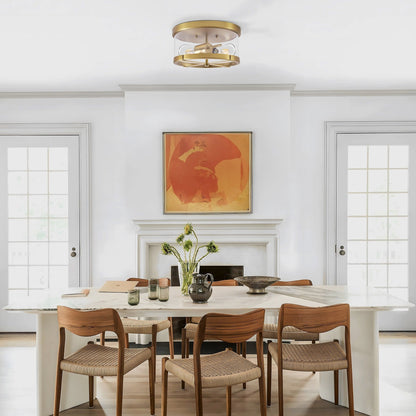 2-Light Flush Mount Clear Glass Ceiling Light with Metal Frame