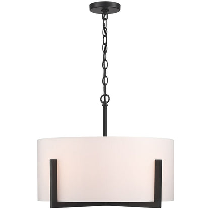 Lustre suspendu noir mat à 4 lumières de 22 po avec abat-jour tambour blanc - 22 W