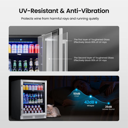 Réfrigérateur à boissons de 24 pouces, 140 canettes, pour boissons gazeuses et vins - 24 pouces