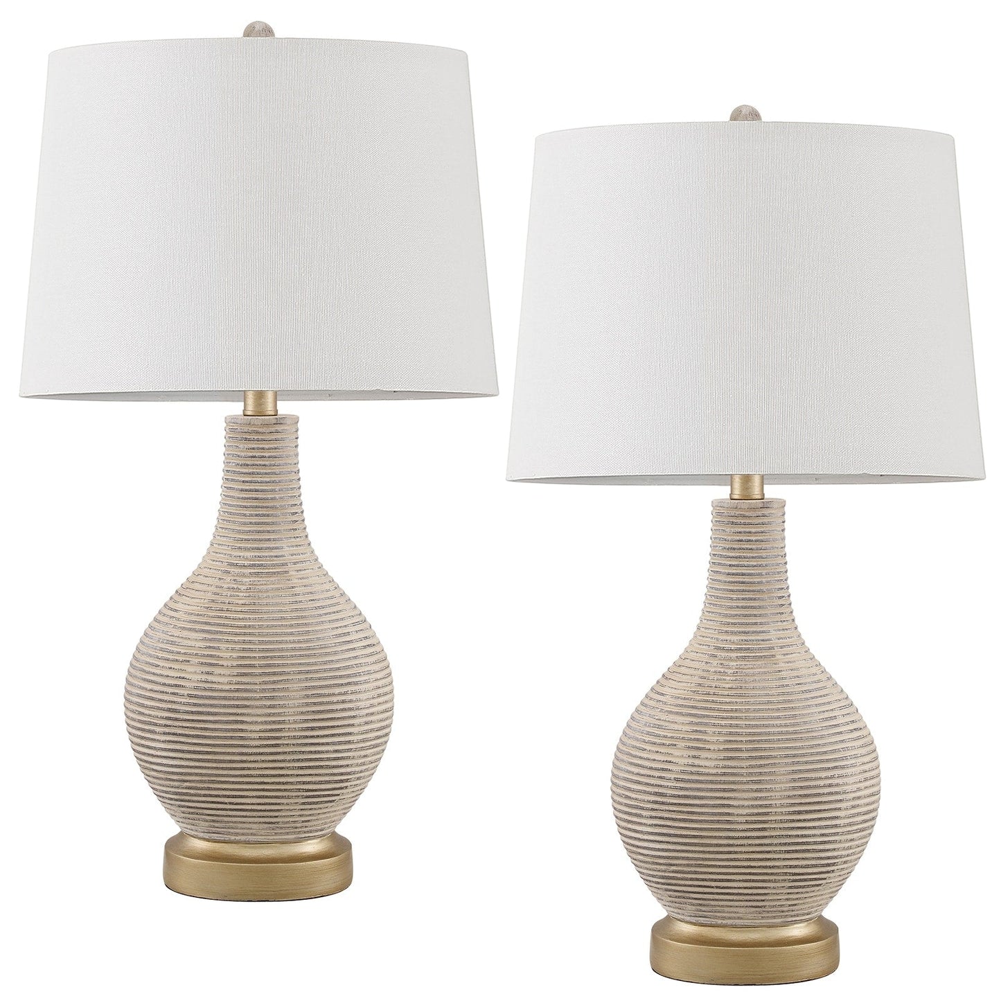 Lampe de table de style campagnard beige délavé/doré de 24,5 pouces avec abat-jour en lin blanc (lot de 2) - 24,5 H
