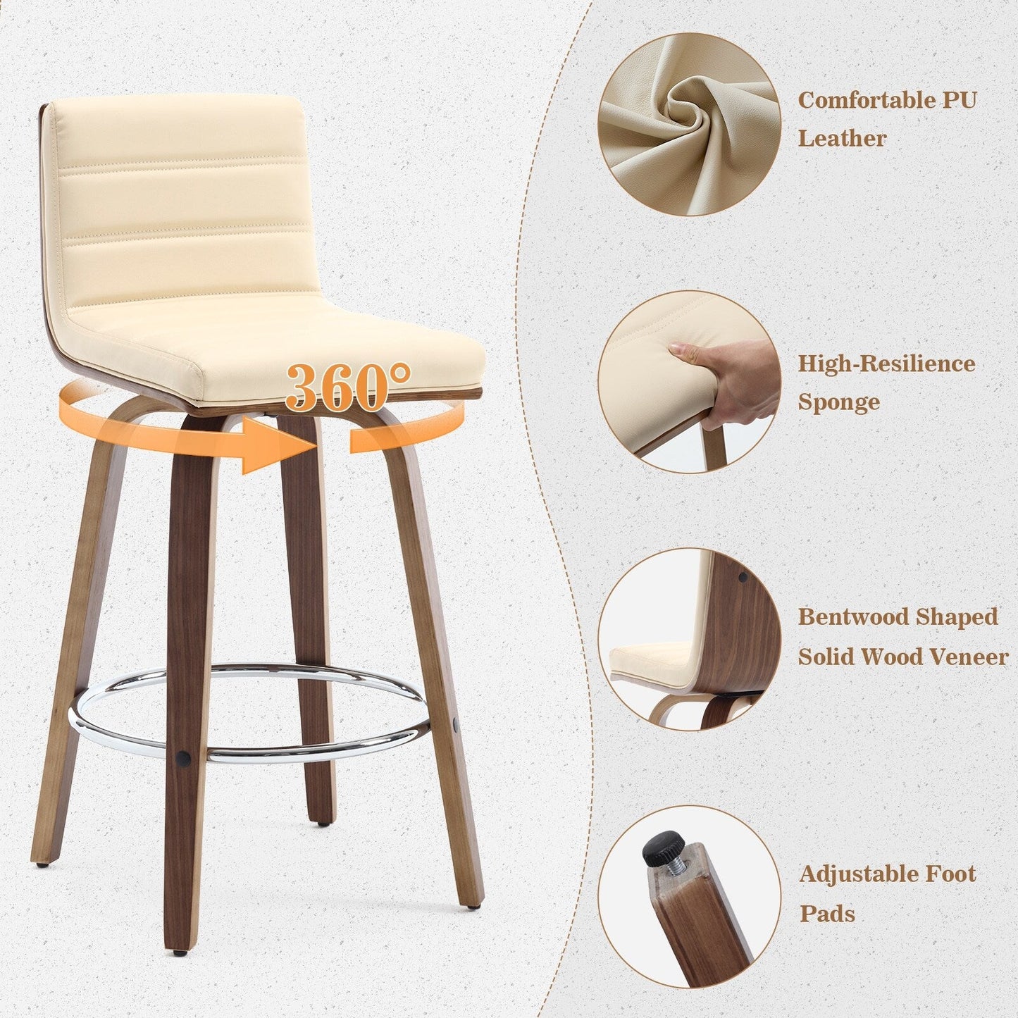 Tabourets de bar/comptoir pivotants en similicuir 26/29, lot de 2/3