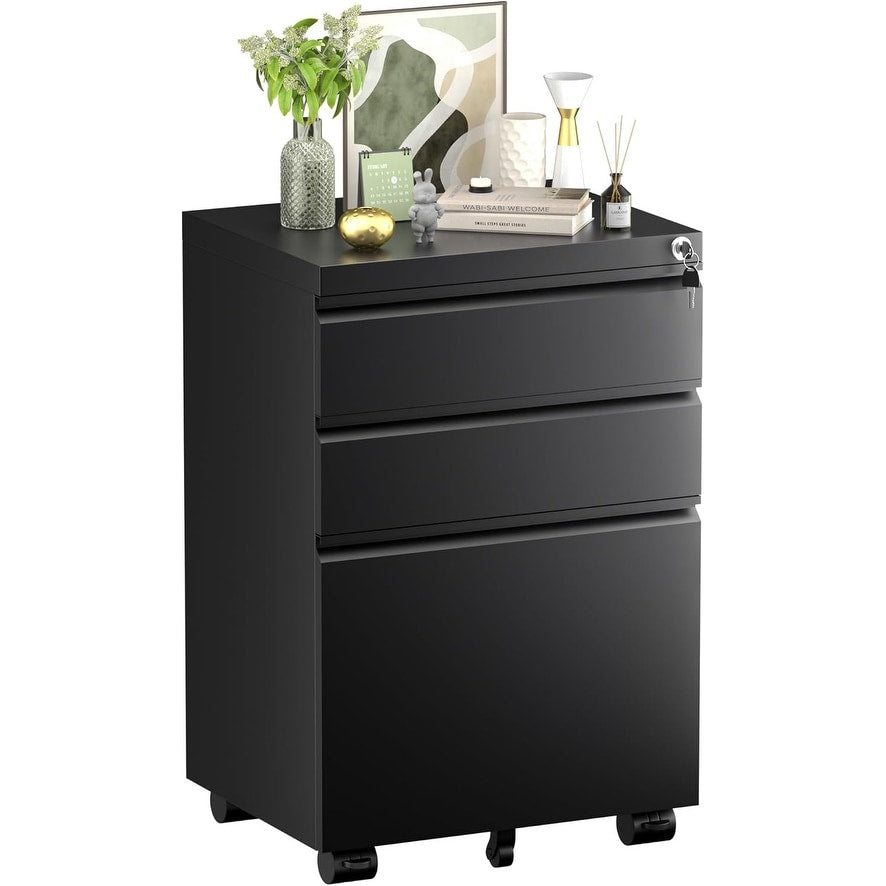 3 Drawer Metal Locking File Cabinet for Home Office, Rolling Cabinet Fully Assembled
