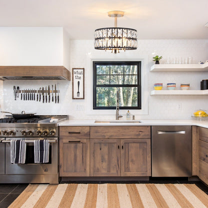 3-Light Crystal Semi Flush Mount Lights for Living Room Hallway