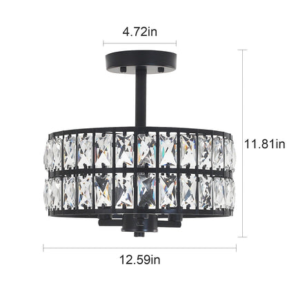 3-Light Crystal Semi Flush Mount Lights for Living Room Hallway