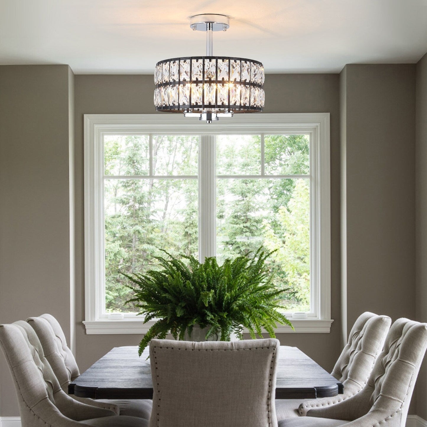 3-Light Crystal Semi Flush Mount Lights for Living Room Hallway