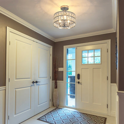 3-Light Crystal Semi Flush Mount Lights for Living Room Hallway