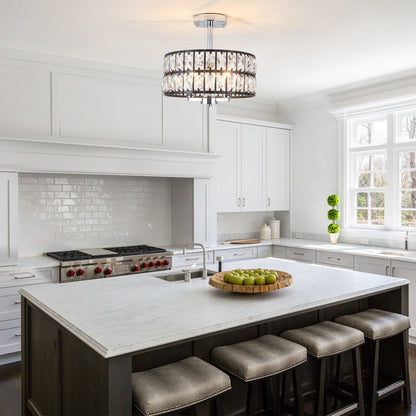 3-Light Crystal Semi Flush Mount Lights for Living Room Hallway