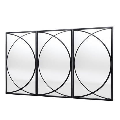 Ensemble de 3 miroirs muraux rectangulaires en métal noir - 31,9 H x 15,75 L x 0,75 P
