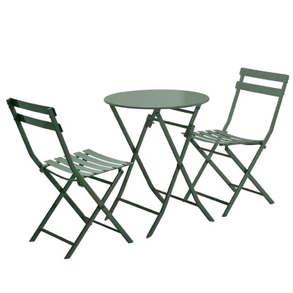 3-Piece Minimalist Patio Bistro Set of Foldable Round Table & Chairs - 3-Piece-Patio-Bistro-Set