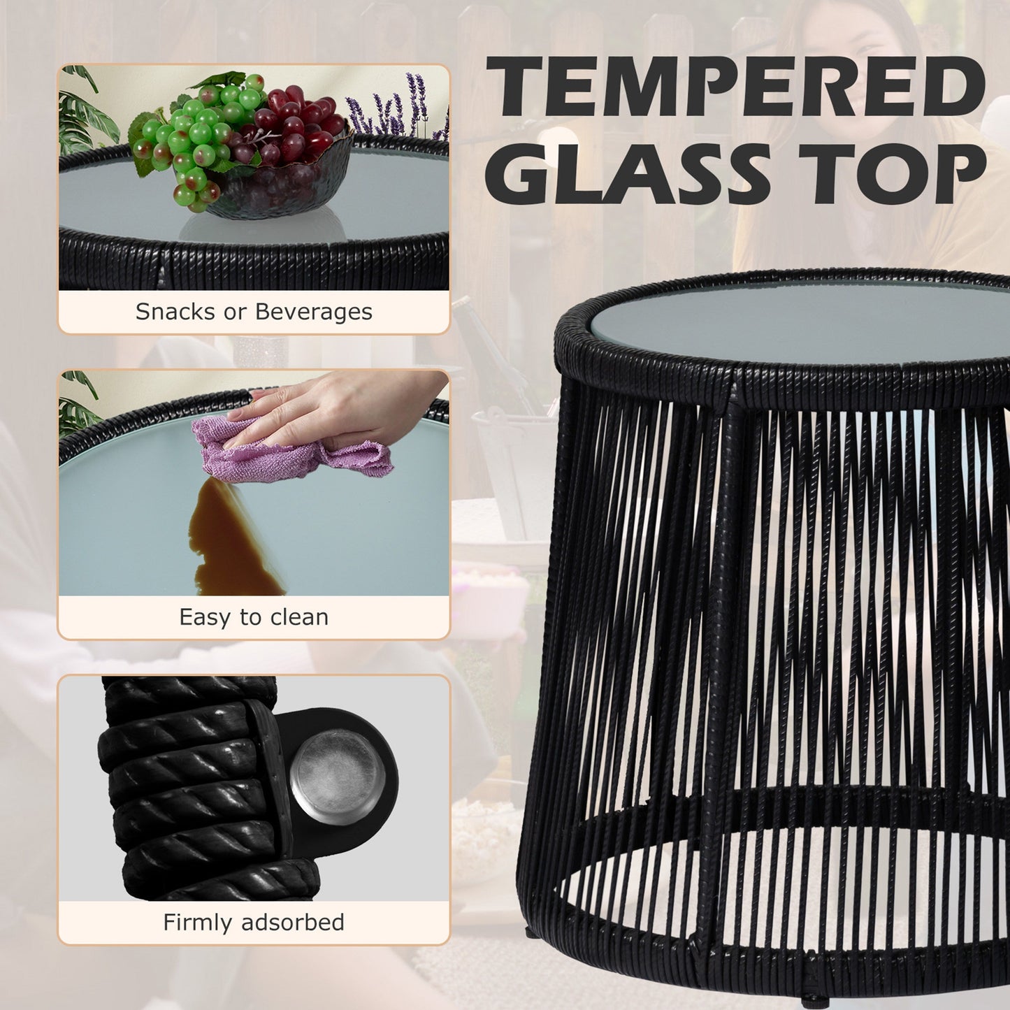 3 Piece Outdoor Wicker Conversation Bistro Set, All-Weather Rattan Furniture Patio Chairs Set with Cushions