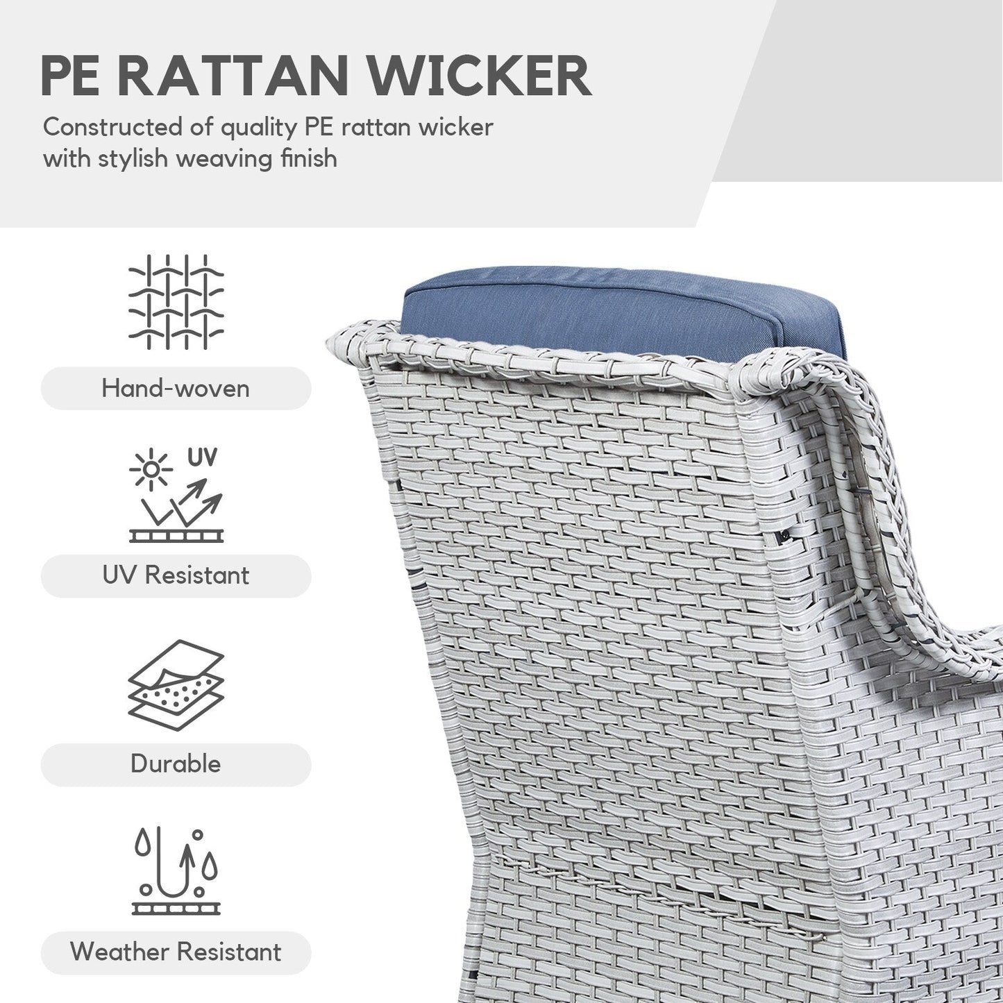 Fauteuil à bascule pivotant d'extérieur Gymojoy 3 pièces en osier avec coussin et table