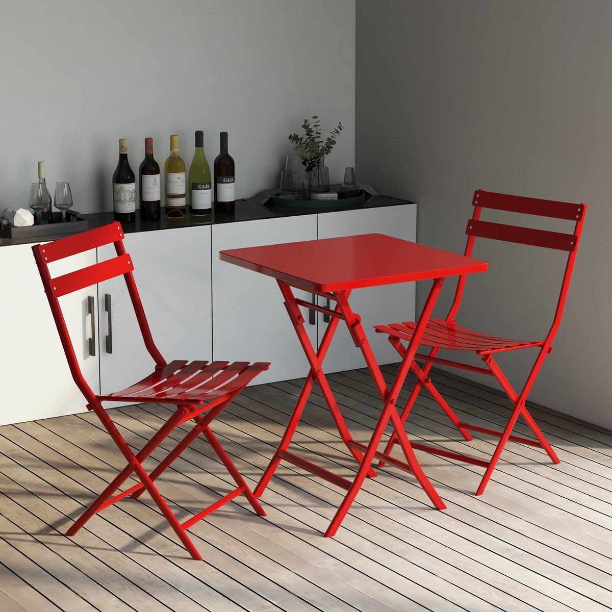 3 Piece Patio Minimalist Bistro Set Foldable Square Table & Chairs - 3-Piece