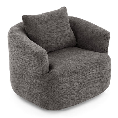 Fauteuil pivotant à 360°, fauteuil d'appoint en bouclette de 38,2 cm avec coussin décoratif, fauteuil-canapé rembourré de forme cylindrique avec accoudoirs incurvés