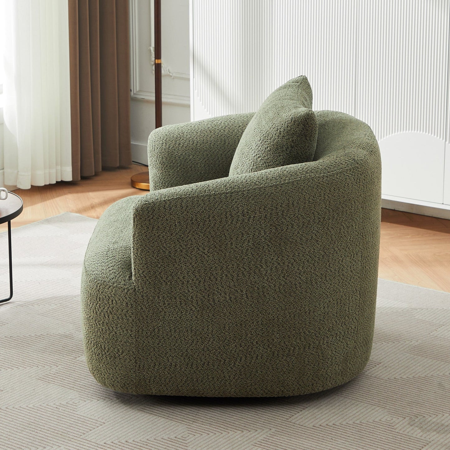 Fauteuil pivotant à 360°, fauteuil d'appoint en bouclette de 38,2 cm avec coussin décoratif, fauteuil-canapé rembourré de forme cylindrique avec accoudoirs incurvés