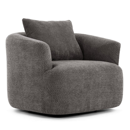 Fauteuil pivotant à 360°, fauteuil d'appoint en bouclette de 38,2 cm avec coussin décoratif, fauteuil-canapé rembourré de forme cylindrique avec accoudoirs incurvés