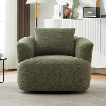 Fauteuil pivotant à 360°, fauteuil d'appoint en bouclette de 38,2 cm avec coussin décoratif, fauteuil-canapé rembourré de forme cylindrique avec accoudoirs incurvés