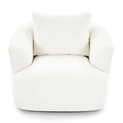 Fauteuil pivotant à 360°, fauteuil d'appoint en bouclette de 38,2 cm avec coussin décoratif, fauteuil-canapé rembourré de forme cylindrique avec accoudoirs incurvés
