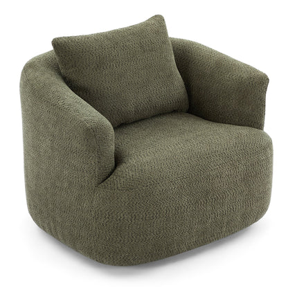 Fauteuil pivotant à 360°, fauteuil d'appoint en bouclette de 38,2 cm avec coussin décoratif, fauteuil-canapé rembourré de forme cylindrique avec accoudoirs incurvés