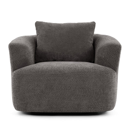 Fauteuil pivotant à 360°, fauteuil d'appoint en bouclette de 38,2 cm avec coussin décoratif, fauteuil-canapé rembourré de forme cylindrique avec accoudoirs incurvés