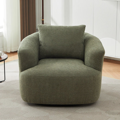 Fauteuil pivotant à 360°, fauteuil d'appoint en bouclette de 38,2 cm avec coussin décoratif, fauteuil-canapé rembourré de forme cylindrique avec accoudoirs incurvés