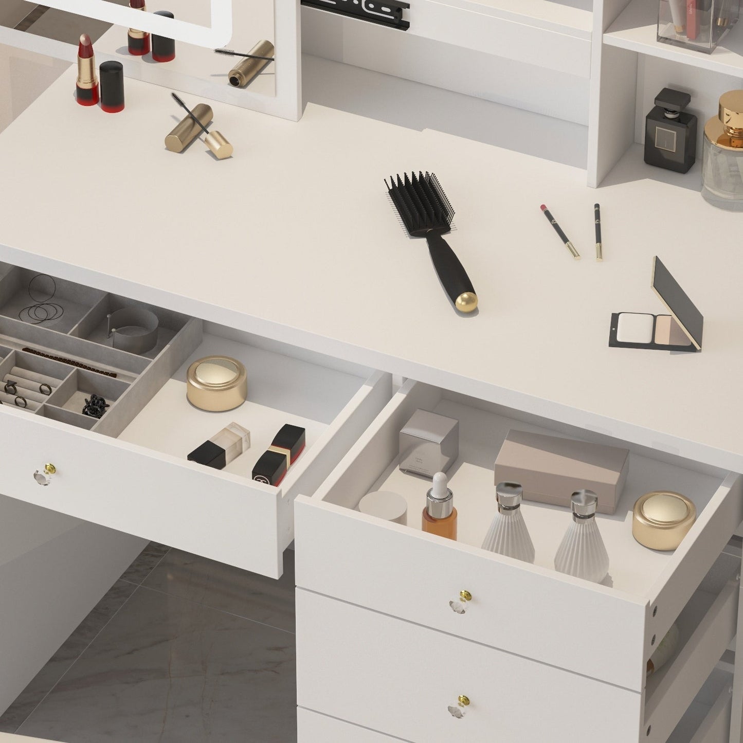 Ensemble de coiffeuse de maquillage de 39,4 po de large avec tabouret et miroir