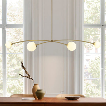 Suspension Sputnik linéaire simple et moderne à 4 lumières, couleur or, pour îlot de cuisine ou salle à manger – 130 cm (l) x 28 cm (p) x 15 cm (h).