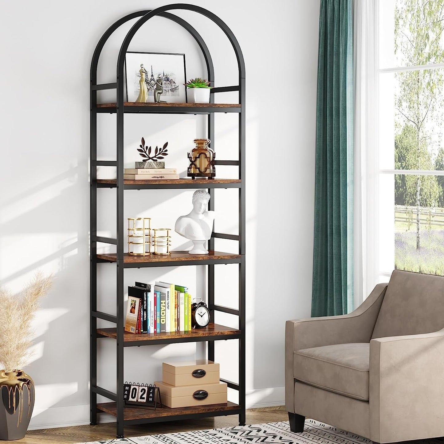 Open Bookshelf, Industrial Bookcase Storage Shelves with Metal Frame