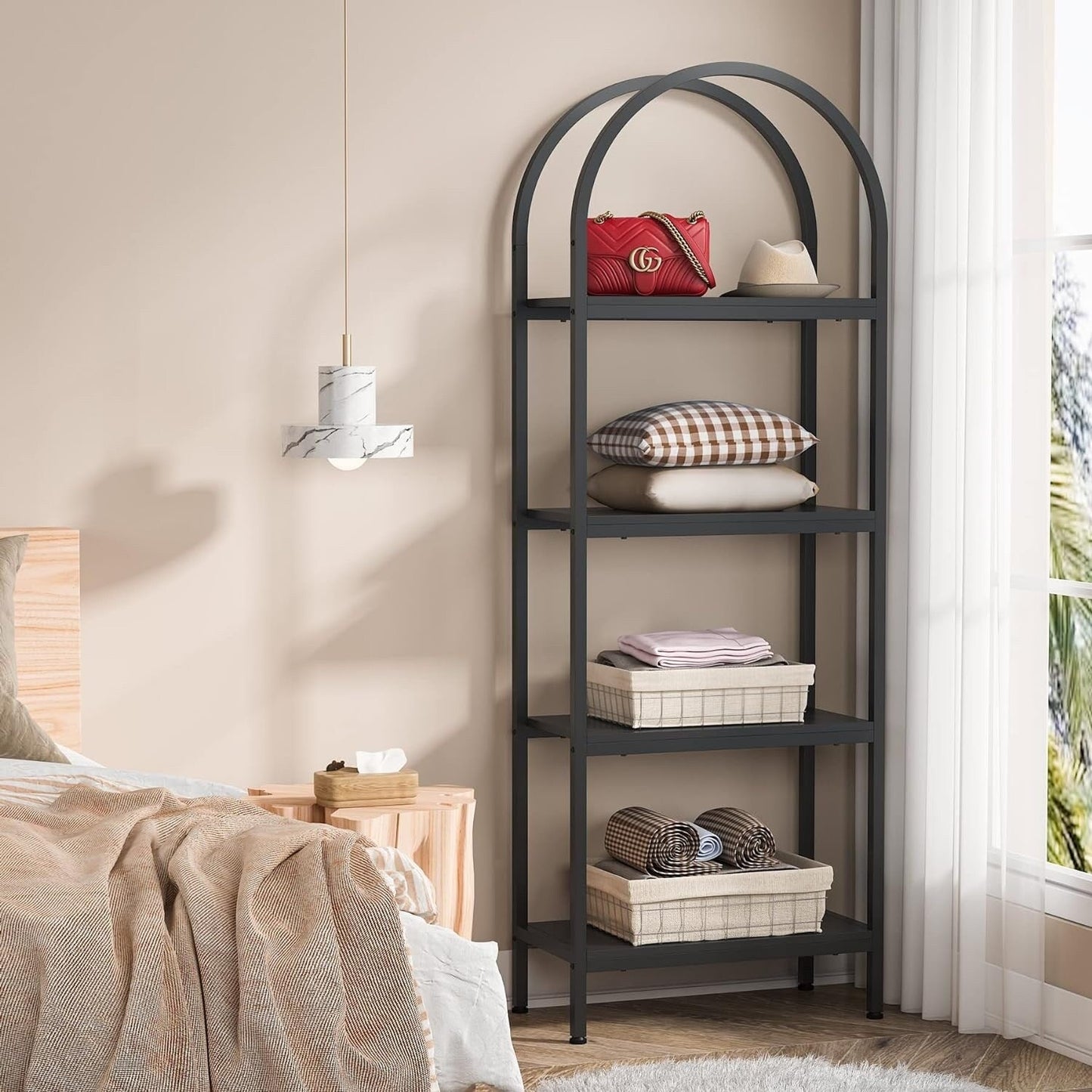 Open Bookshelf, Industrial Bookcase Storage Shelves with Metal Frame